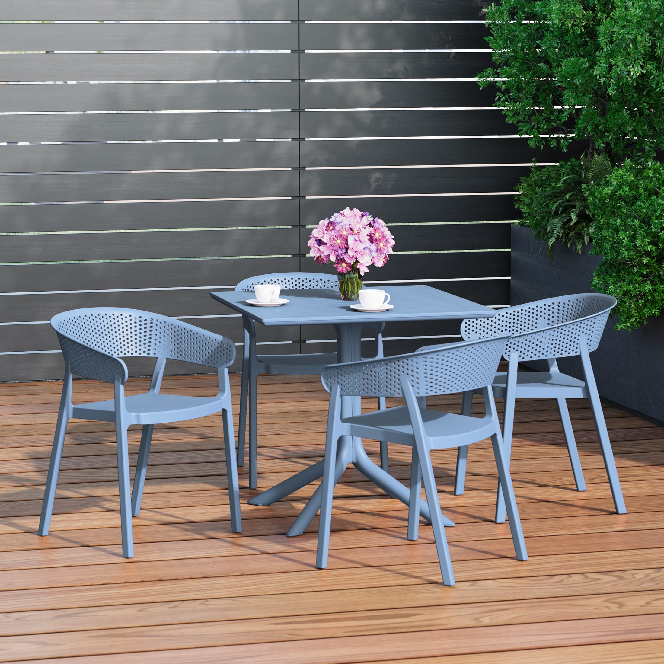Playa 5-Piece Outdoor Resin Square Patio Dining Table Set with Stackable Patio Dining Chairs