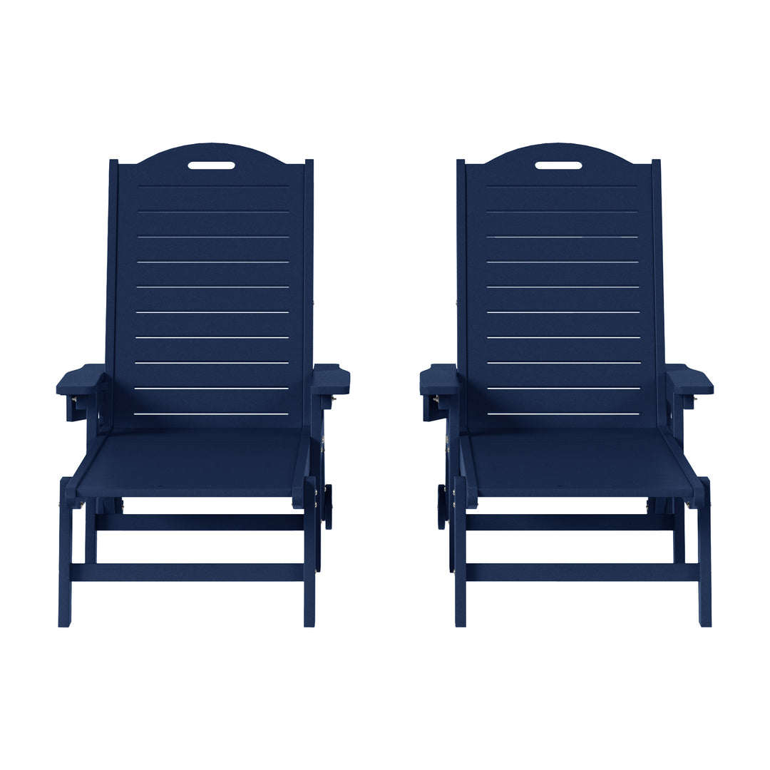 Aruba Outdoor HDPE Patio Chaise Lounges With Wheels & Cup Holder (Set of 2)