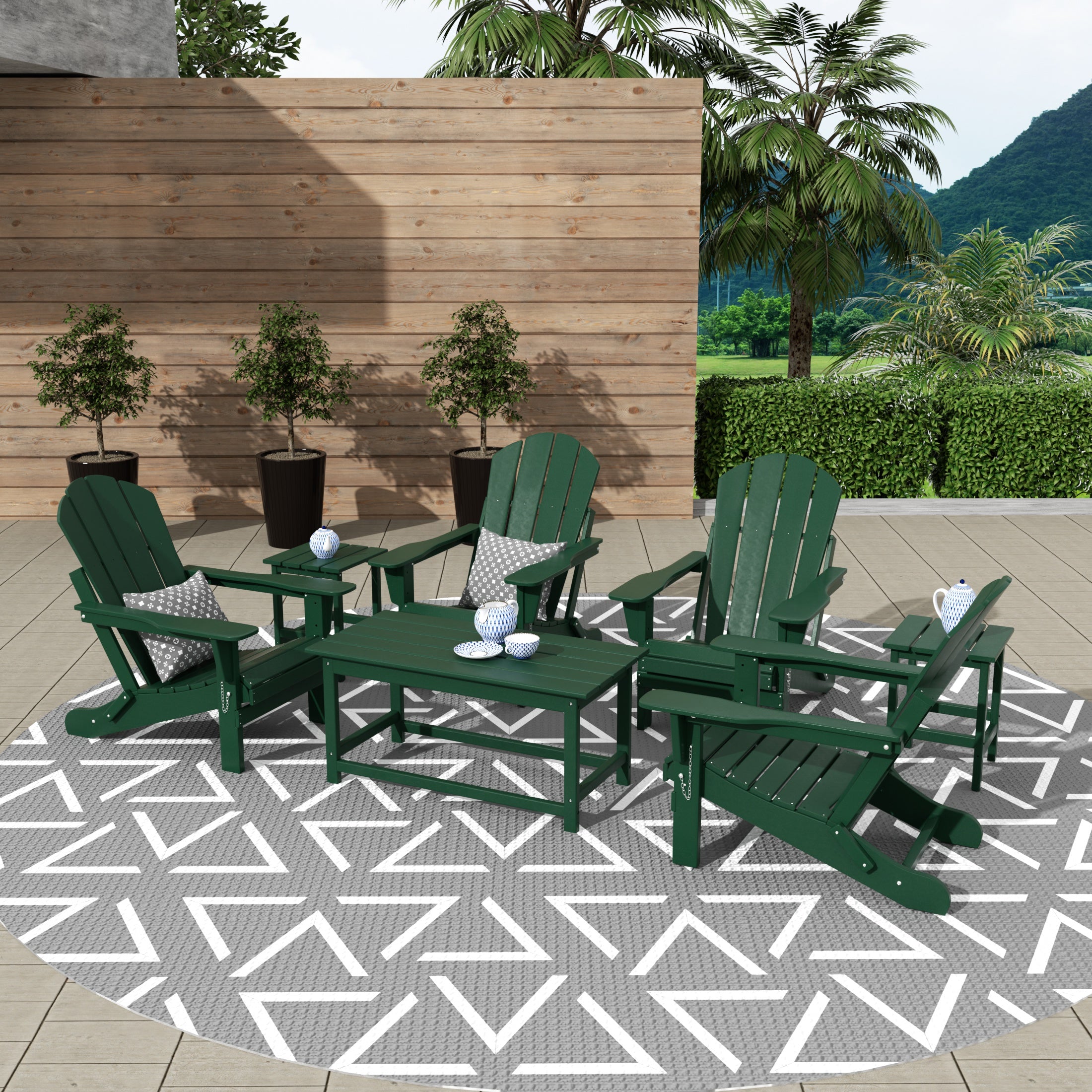 Malibu 7-Piece set Outdoor / Patio Adirondack chairs with a Coffee and t side tables ( 4 seater )