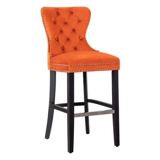 Wordford 29" Tufted Velvet Bar Stool, Black