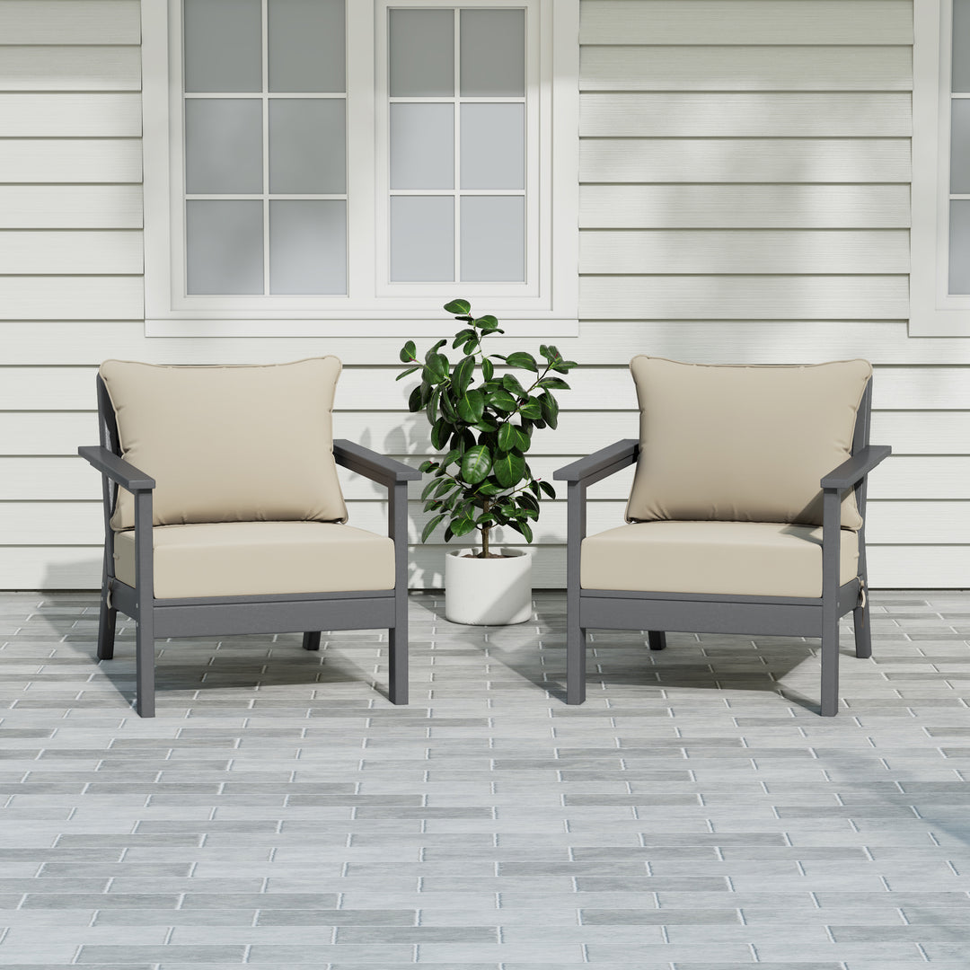 Avalon Outdoor Modern HDPE Patio Club Chairs with Deep Seat Cushions (Set of 2)
