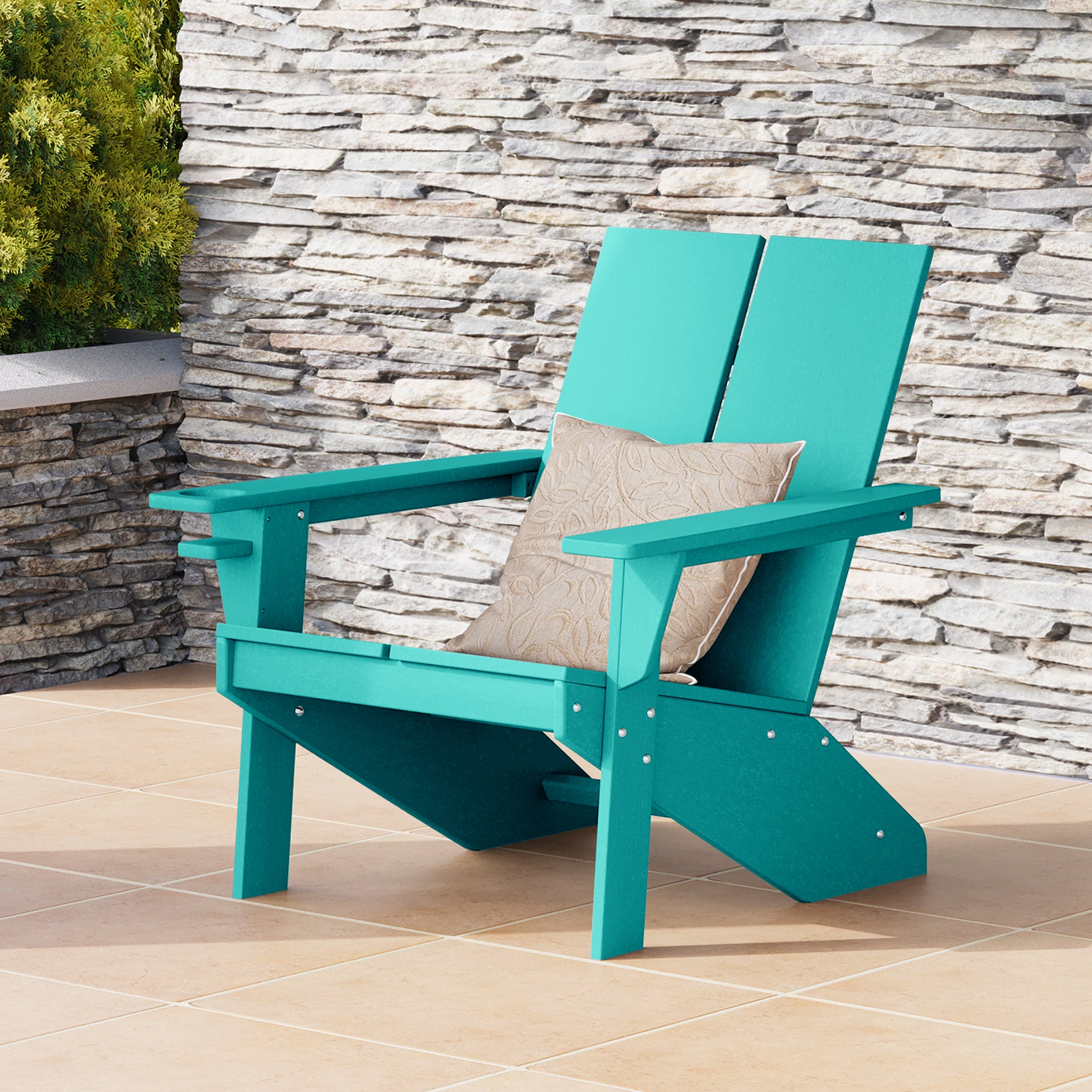 Riviera Outdoor HDPE Modern Adirondack Chair with Cup Holder