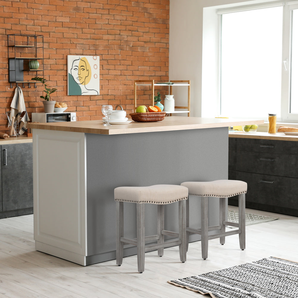 Lenox 24" upholstered nail head bar counter stools with Gray color legs (2 piece set)