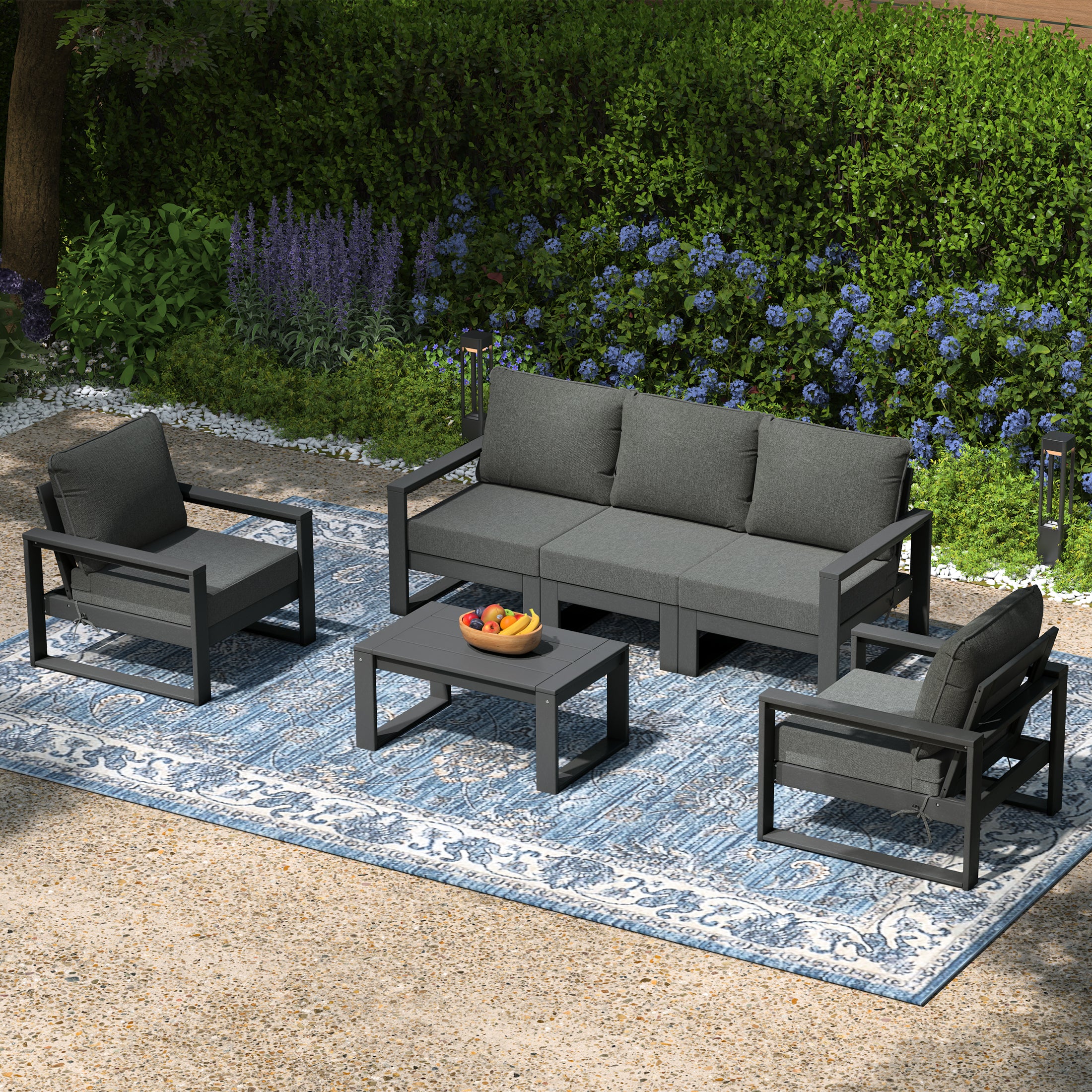 Montara 6-Piece Modern HDPE Outdoor Patio Furniture Sofa Conversation Set with Coffee Table