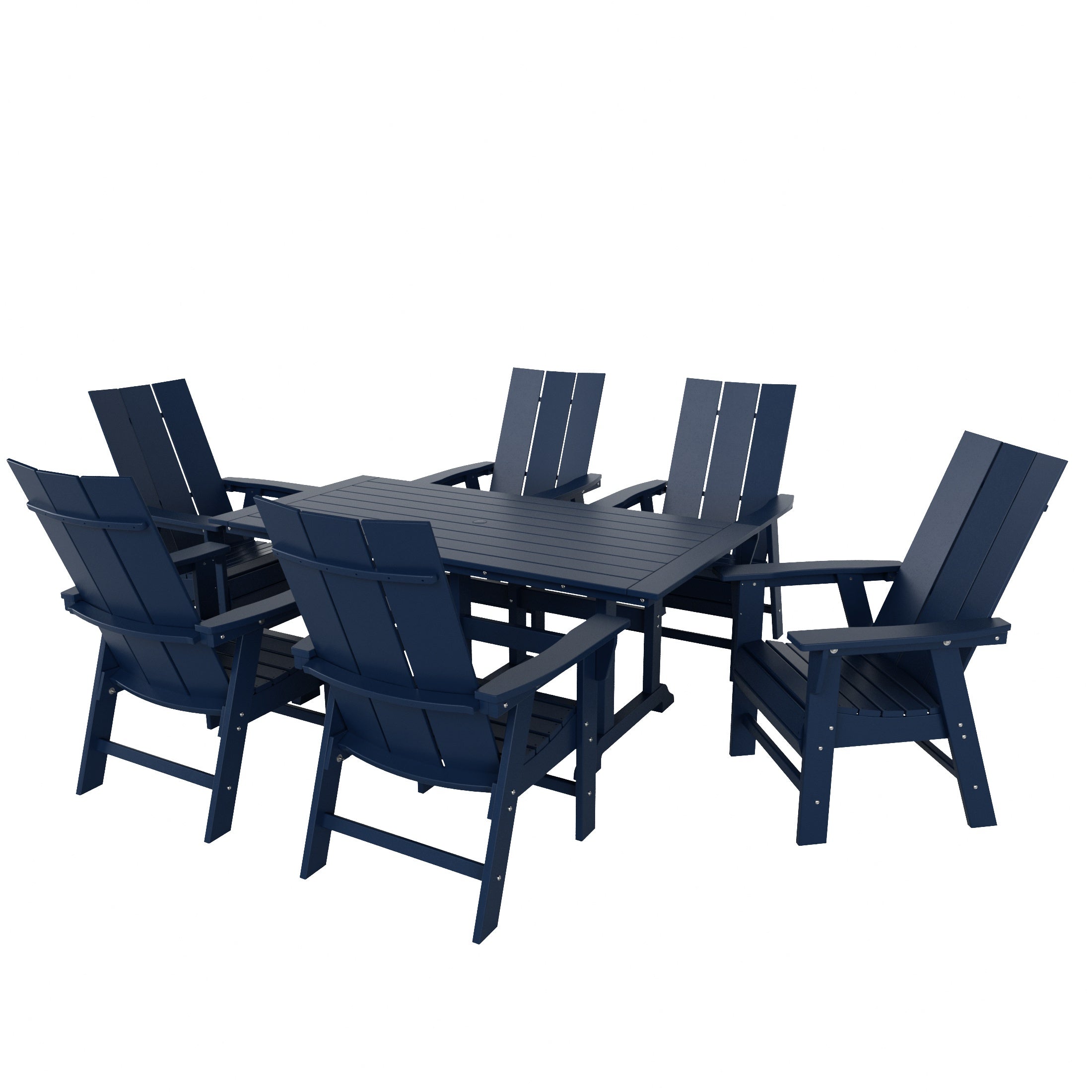 Ashore 7 Piece Outdoor Patio Dining Table and Modern Adirondack Armchair Set