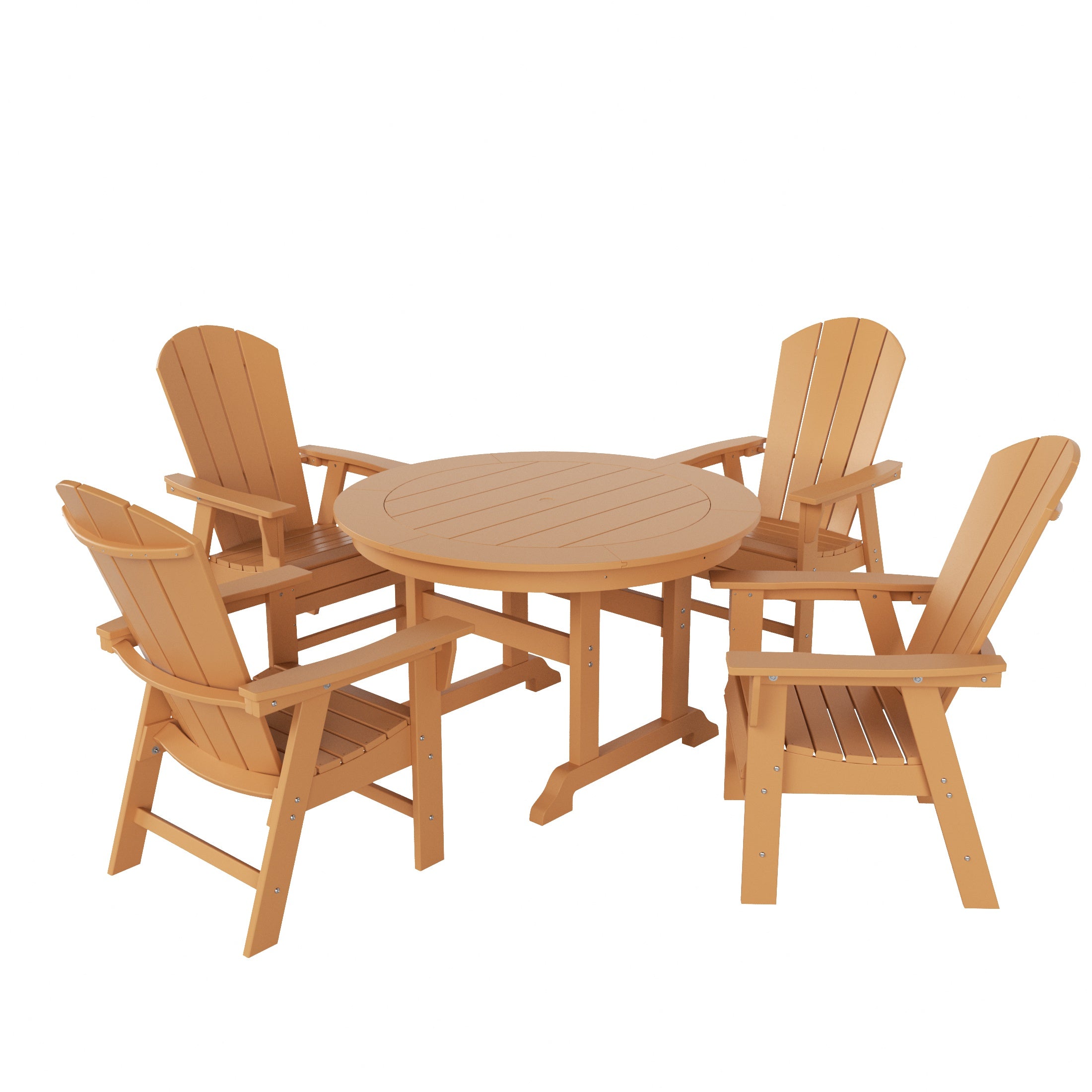 Malibu 5 Piece Outdoor Patio Dining Round Table and Curved Back Armchair Set