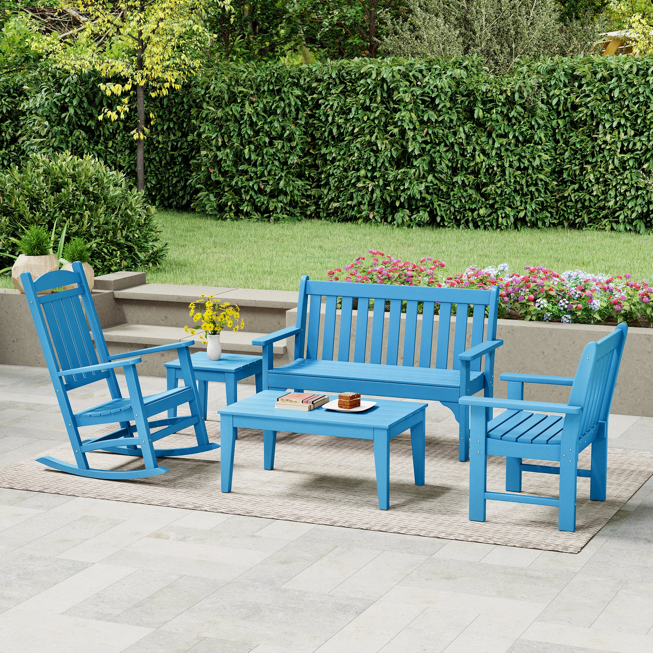 Malibu 5-Piece HDPE Outdoor Patio Furniture Couch and Rocking Chair Set