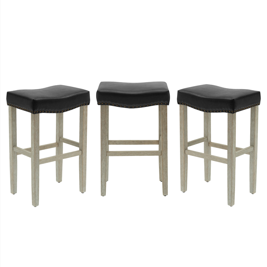 Lenox 29" Upholstered Saddle Seat Antique Gray Counter Stool (Set of 3)