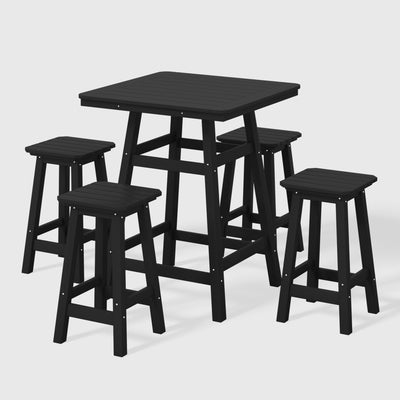 Malibu 5-Piece HDPE Outdoor Patio Dining Bar Bistro Table Set with Counter High Bar Stool