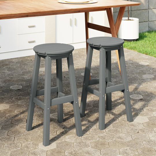 Malibu 29" HDPE Outdoor Patio Round Bar Stool (Set of 2)