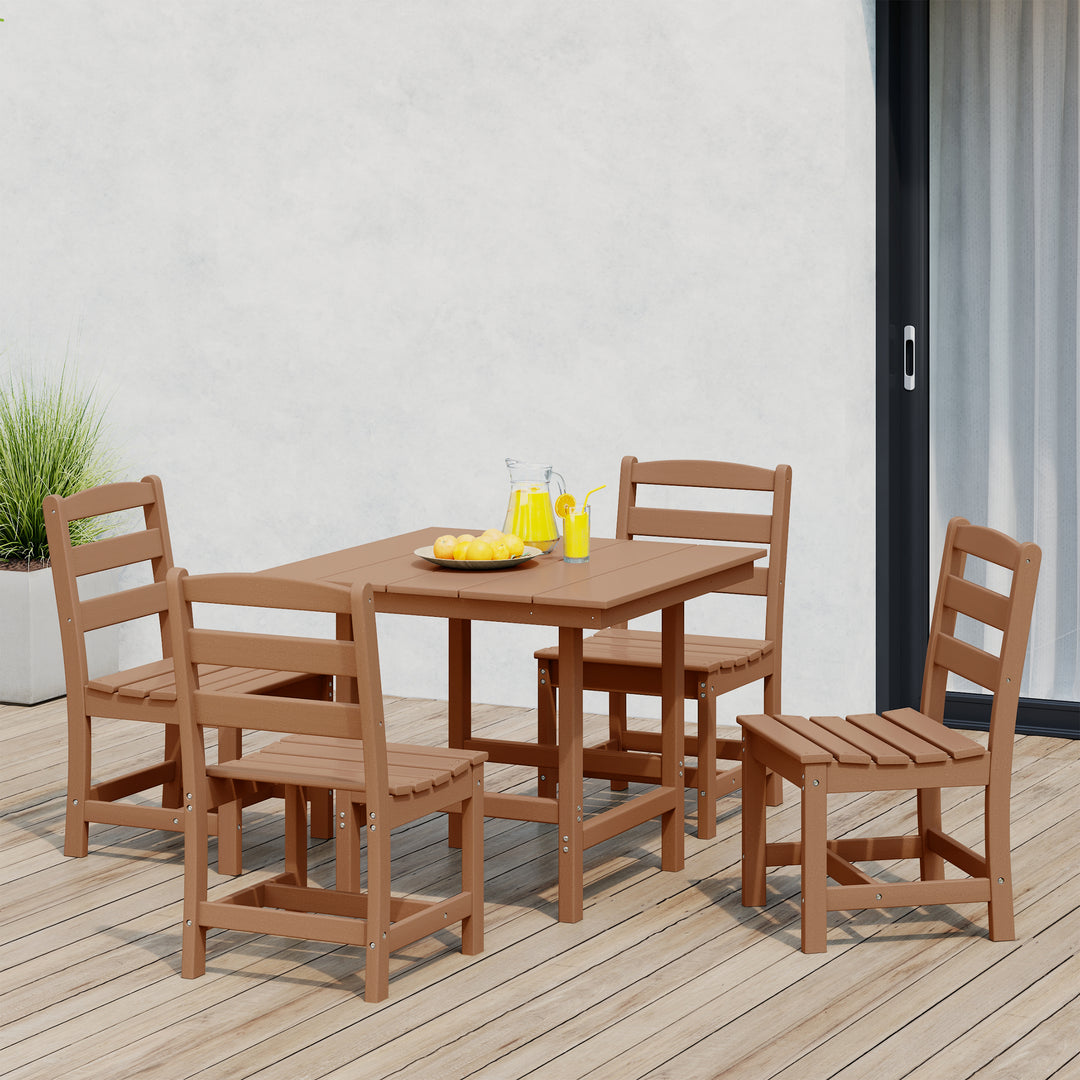 Ashore 5-Piece HDPE Outdoor Square Patio Dining Table Set with Armless Side Chairs