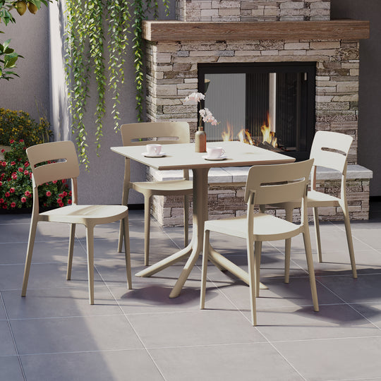 Playa Modern 5-Piece Resin Patio Dining Table Set with Stackable Patio Dining Chairs