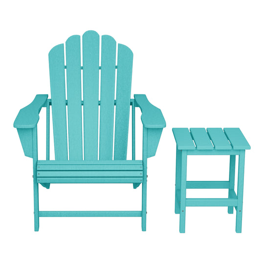 Highland Outdoor Patio HDPE Adirondack Chair With Cup Holder and Table Set