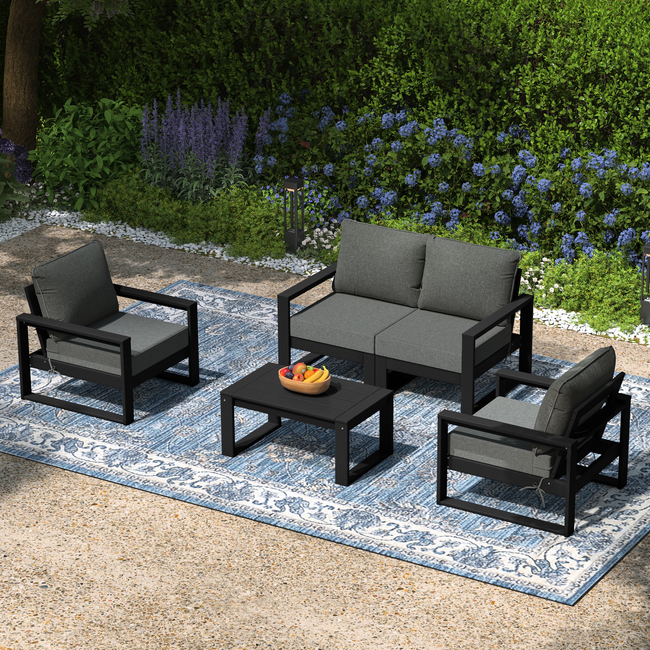 Montara 5-Piece Modern HDPE Outdoor Patio Furniture Sofa Conversation Set with Coffee Table