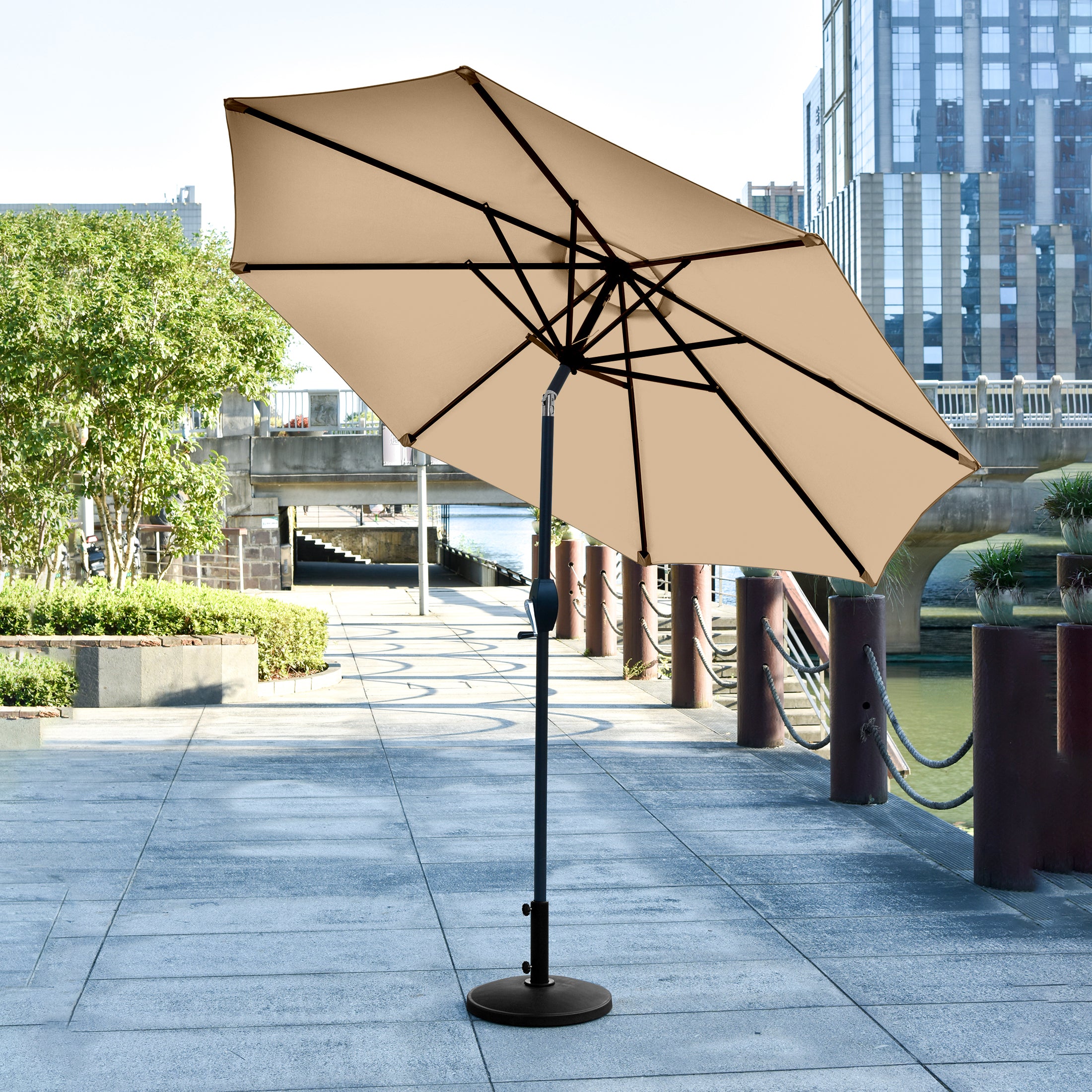 WestinTrends 9 ft Outdoor Patio Market Table Umbrella with Round Resin Base