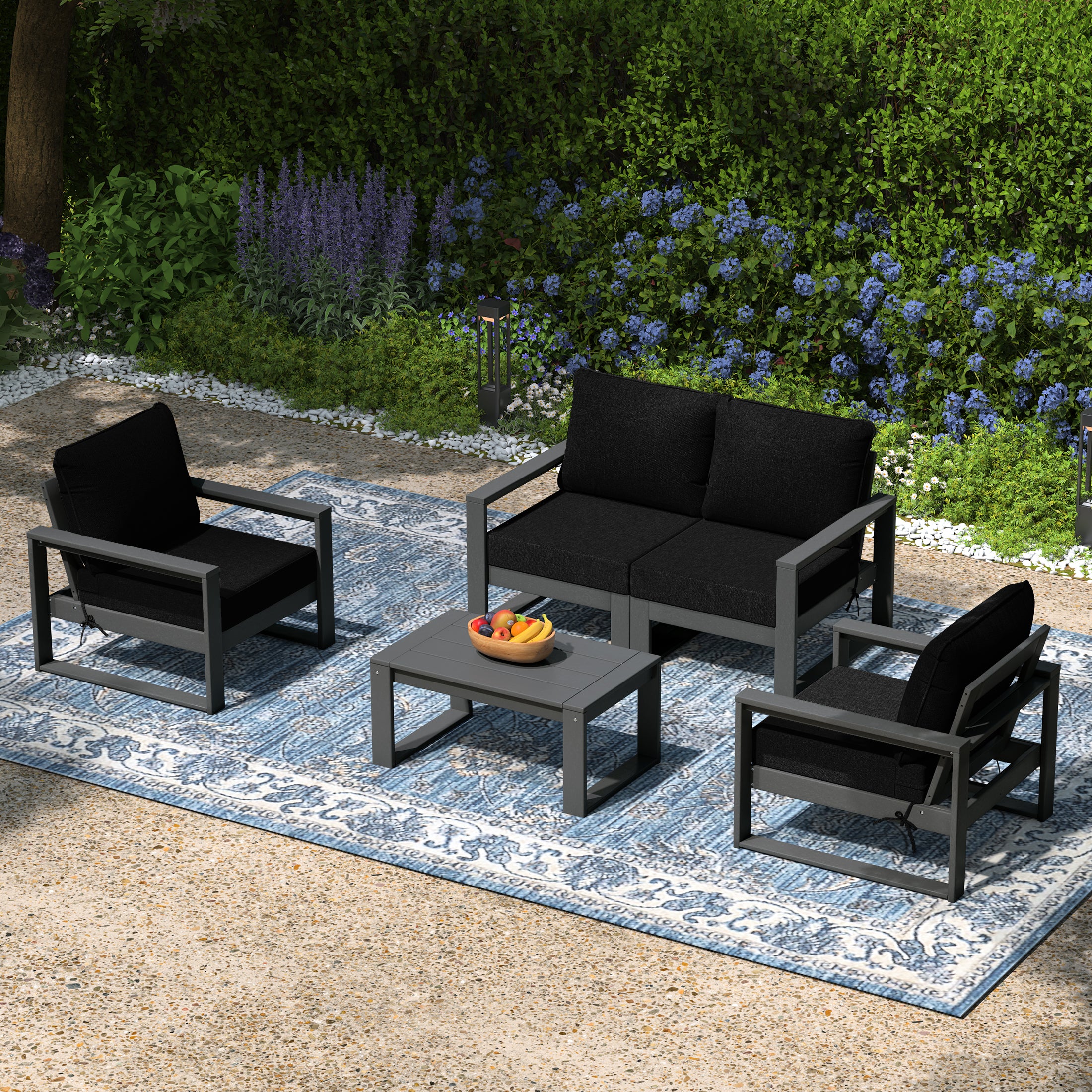 Montara 5-Piece Modern HDPE Outdoor Patio Furniture Sofa Conversation Set with Coffee Table