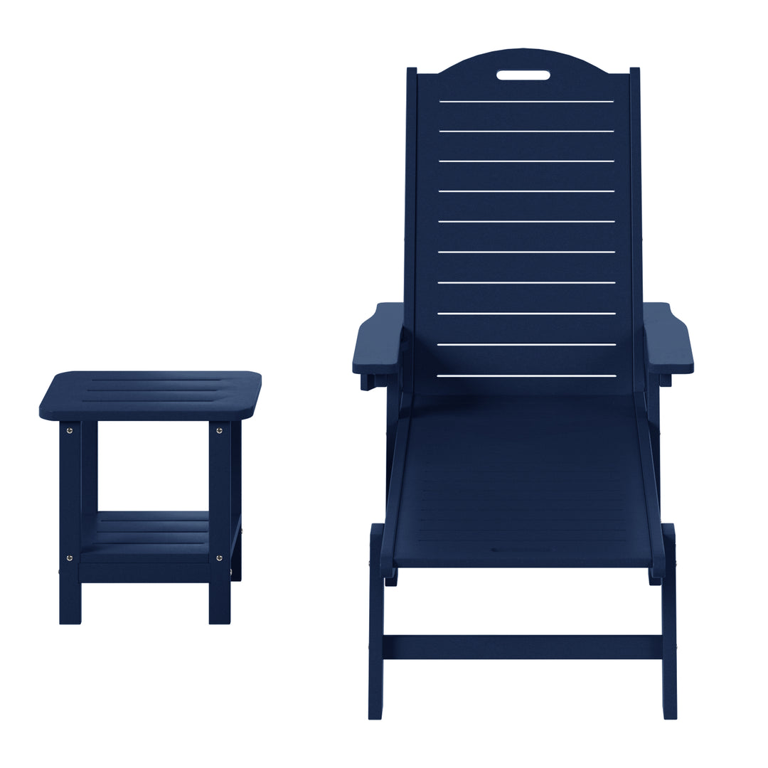 Aruba 2-Piece Outdoor Patio Chaise Lounge Chair with Wheels & Cup Holder with Patio Side Table