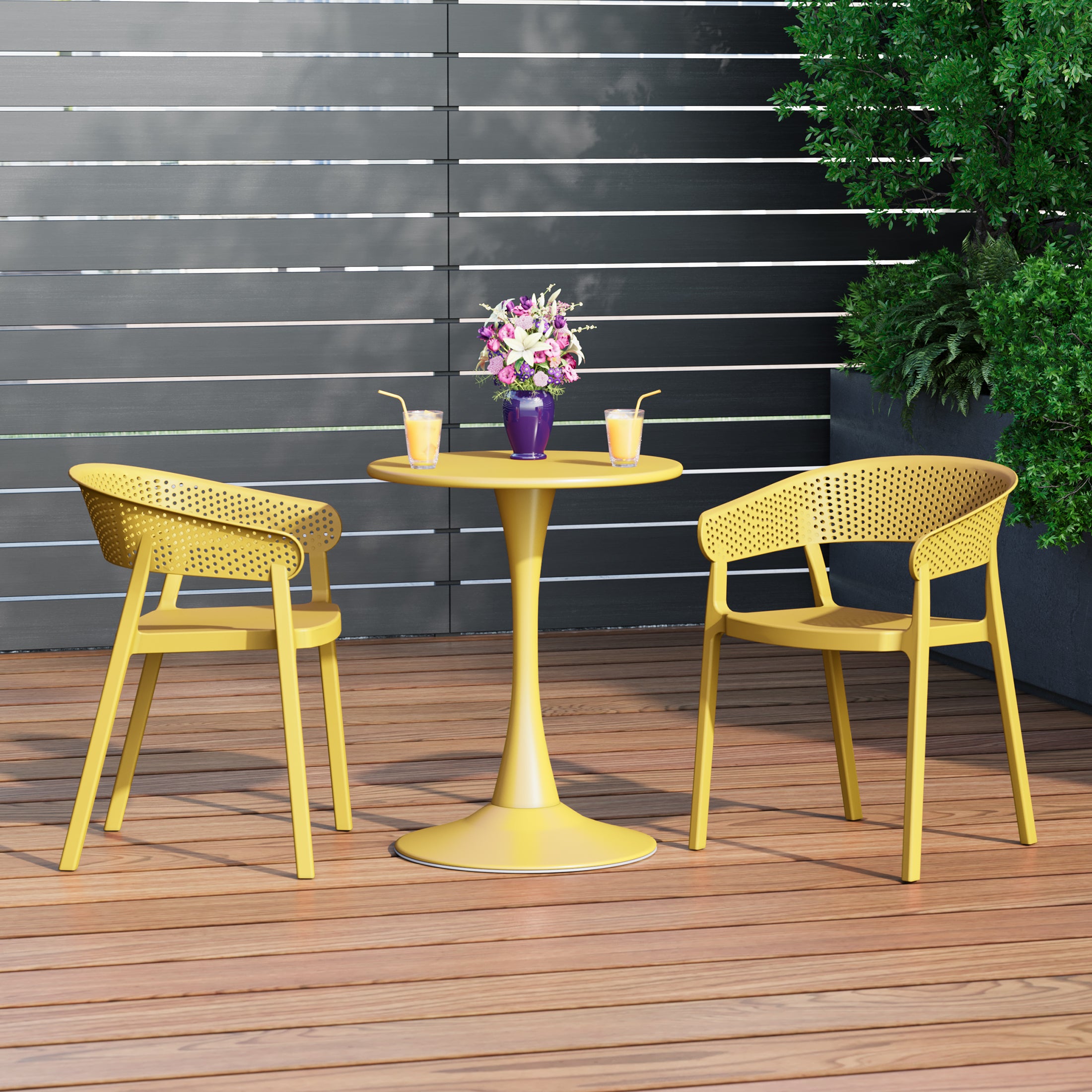 Playa 3-Piece Indoor Outdoor Metal Patio Dining Table Set With Stackable Patio Chairs