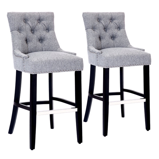 Hayes 29" Upholstered Tufted Wood Bar Stool (Set of 2), Black