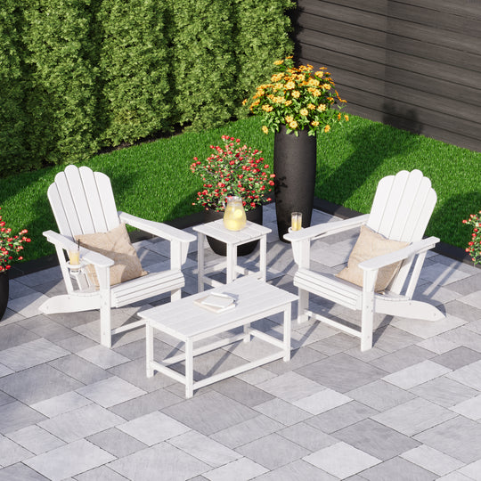 Highland 4-Piece Adirondack Chairs with Cup Holders and Table Set