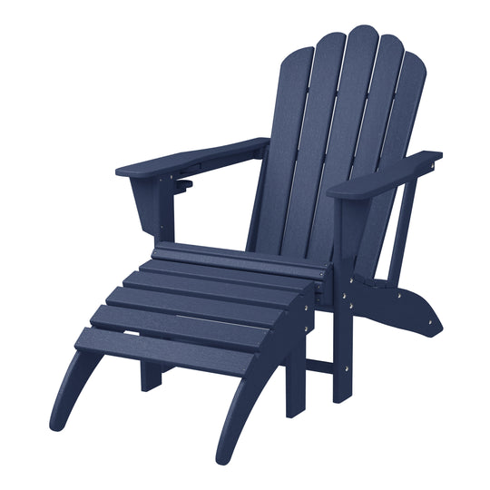 Highland 2-Piece Outdoor Patio HDPE Adirondack Chair With Ottoman and Cup Holder Set