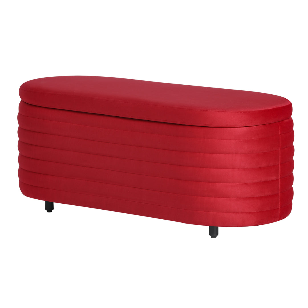 Phoebe 42" Wide Mid-Century Modern Upholstered Velvet Tufted Oval Storage Ottoman Bench