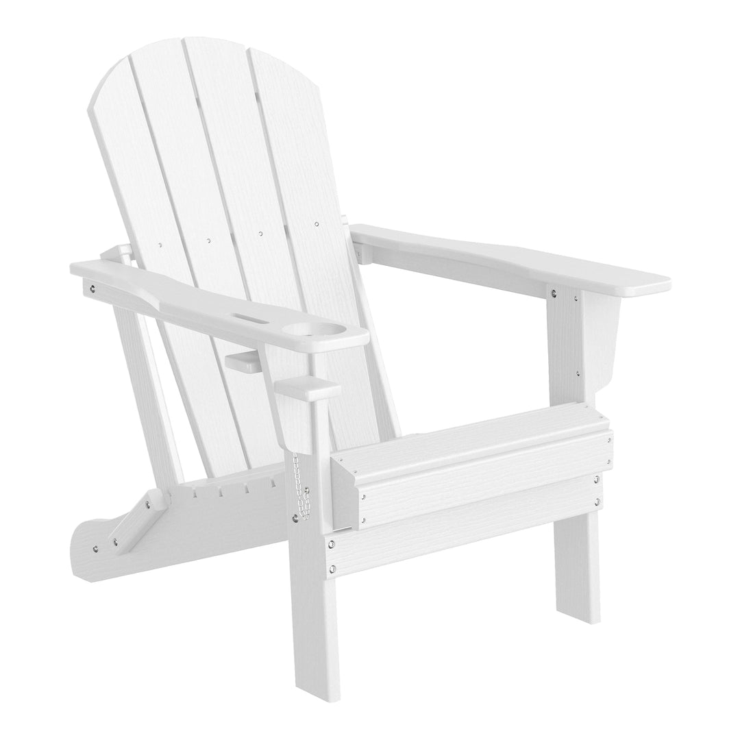 Nantucket Outdoor Patio HDPE Resin Folding Adirondack Chairs With Cup Holder and Phone Holder (Set of Two)