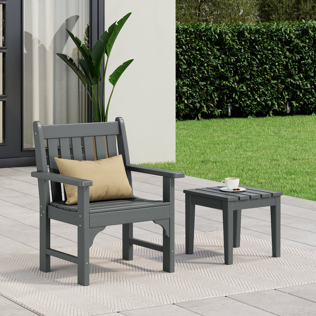 Malibu Outdoor Patio 2-Piece HDPE Adirondack Garden Chair with Square Adirondack Side Table Set