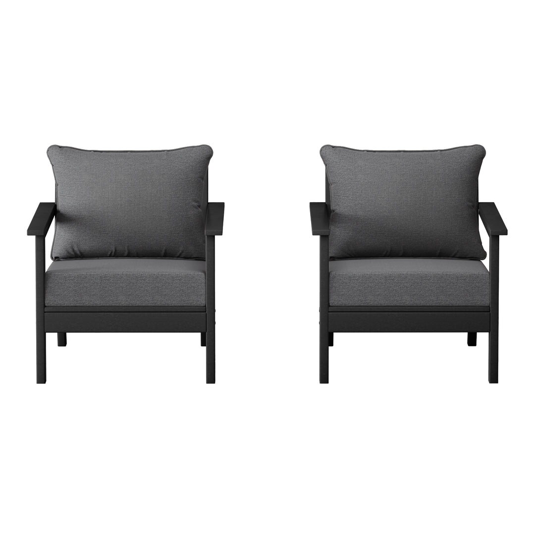 Avalon Outdoor Modern HDPE Patio Club Chairs with Deep Seat Cushions (Set of 2)