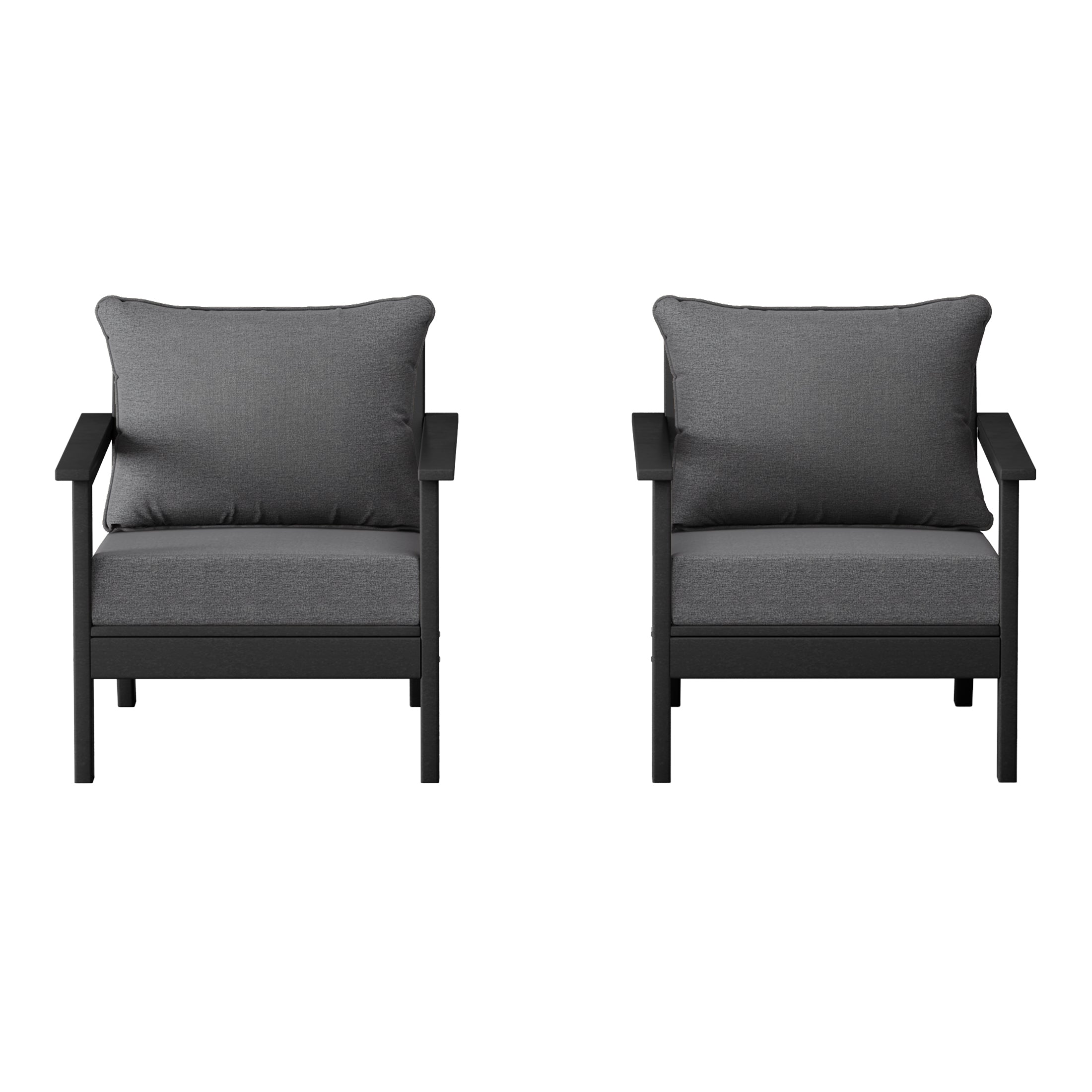 Avalon Outdoor Modern HDPE Patio Club Chairs with Deep Seat Cushions (Set of 2)
