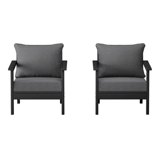 Avalon Outdoor Modern HDPE Patio Club Chairs with Deep Seat Cushions (Set of 2)