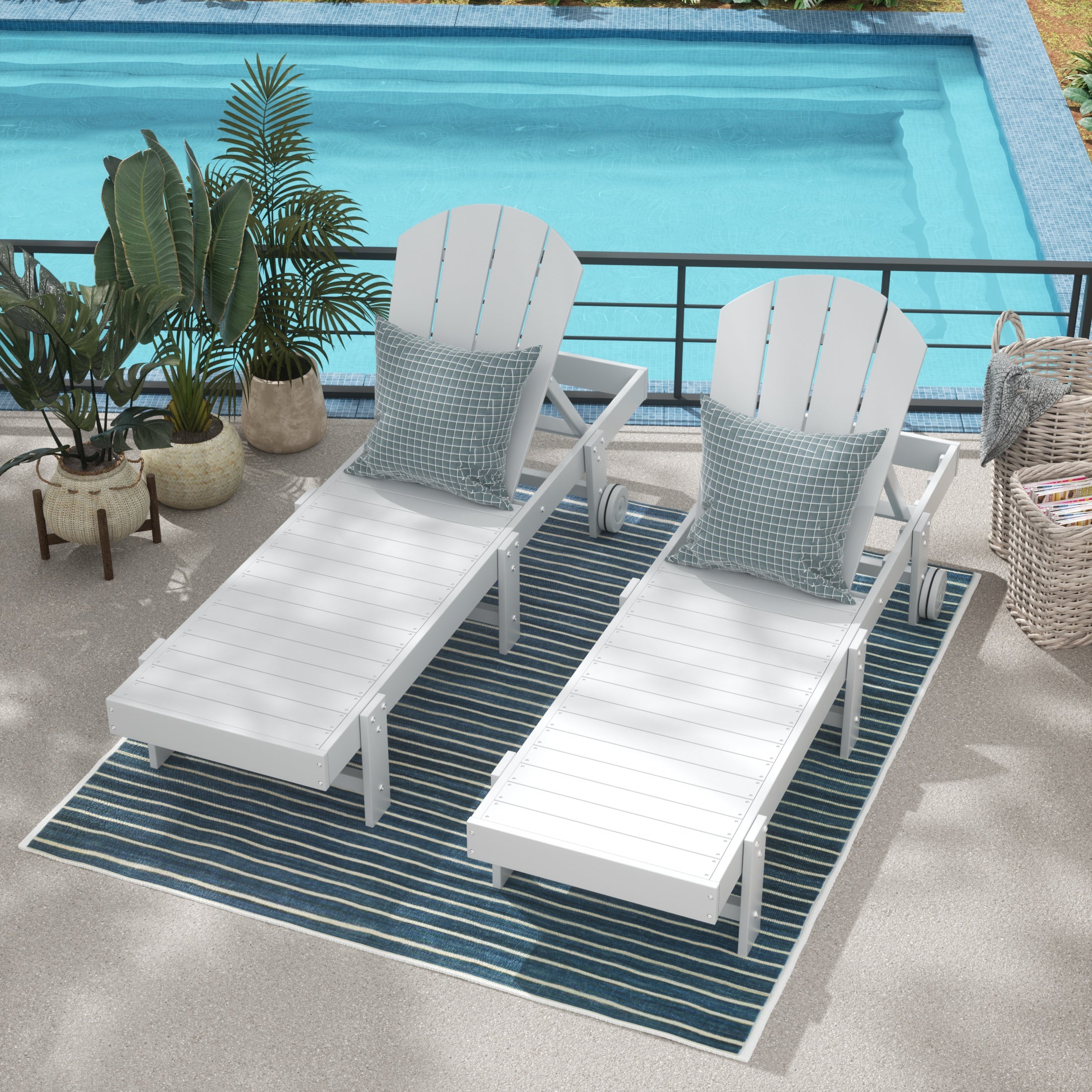 Malibu Adirondack Poly Reclining Chaise Lounge With Wheels (Set Of 2)