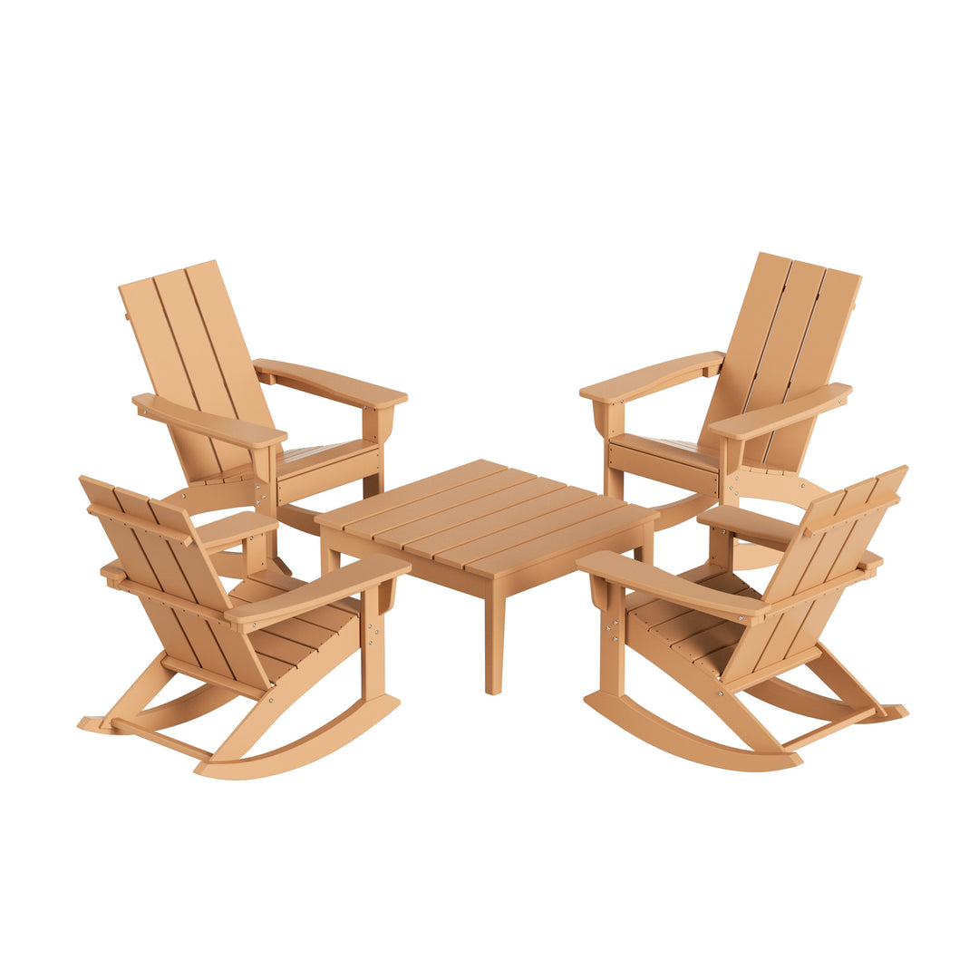 Ashore WestinTrends 5-Piece Set Modern Plastic Outdoor Rocking Chairs with Square Side Table