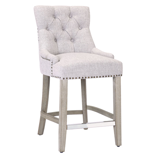 Hayes 24" Upholstered Tufted Wood Counter Stool, Antique Gray