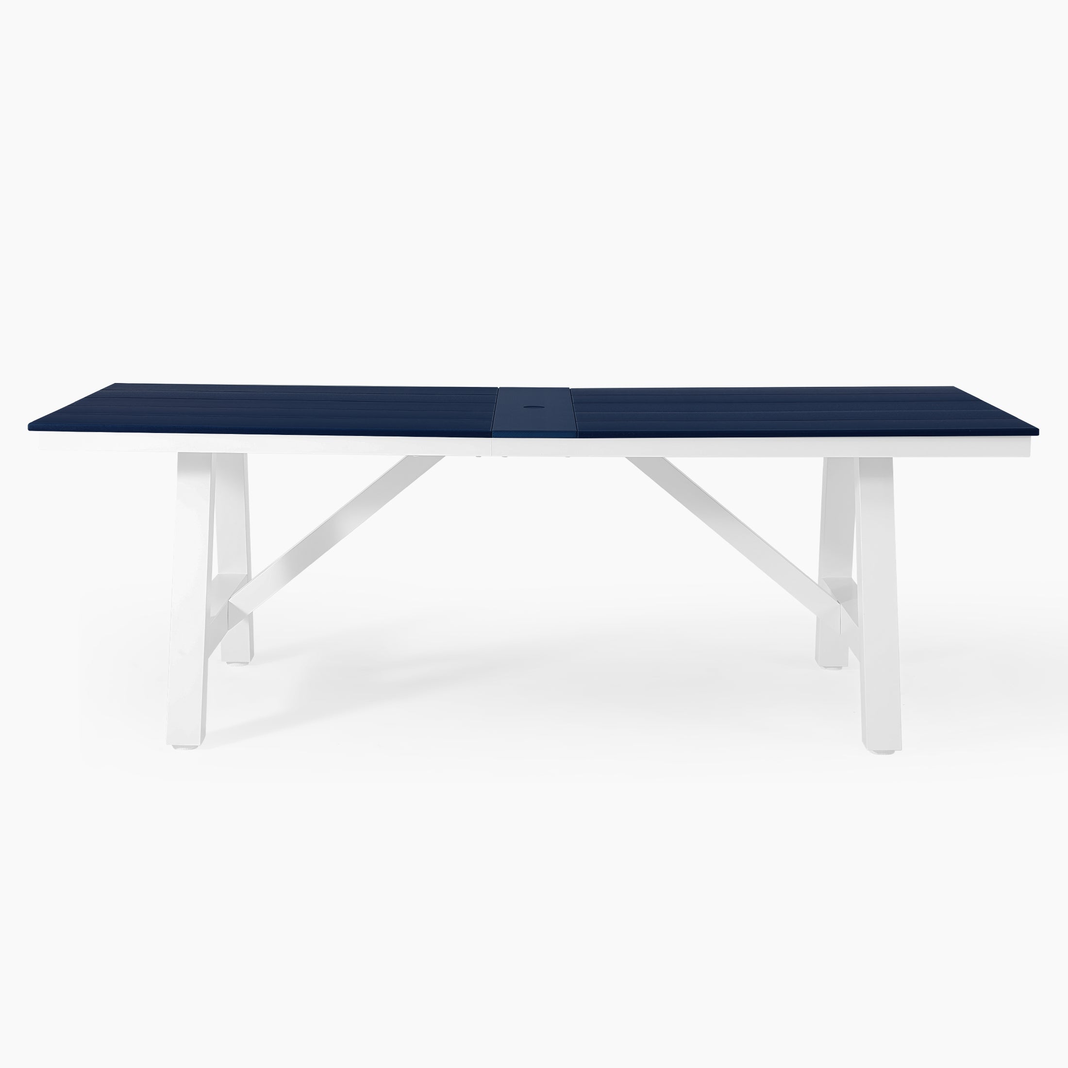Cape May 90" HDPE Rectangle Outdoor Patio Dining Table With Umbrella Hole and Metal Frame