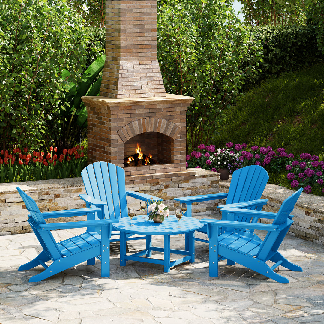 Dylan 5-Piece Outdoor Patio HDPE Adirondack Chair With Round Coffee Table Conversation Set