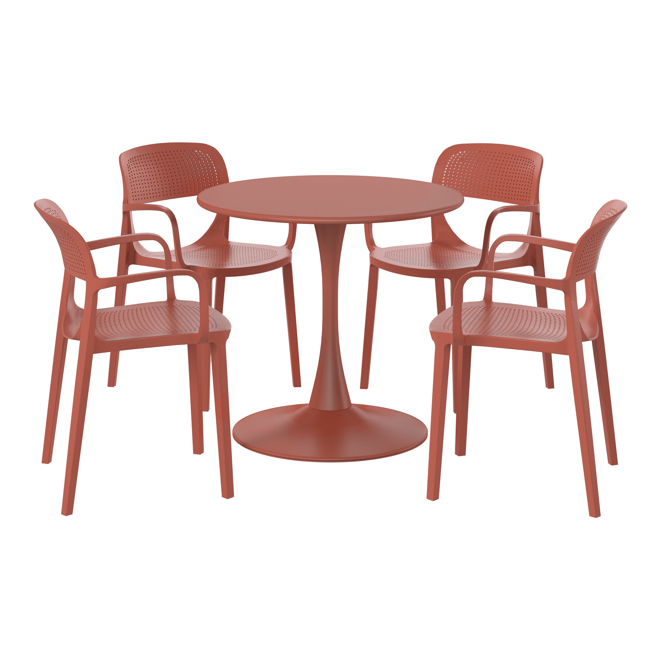 Playa 5-Piece Round Metal Bistro Dining Table Set And Stackable Resin Patio Dining Side Chairs
