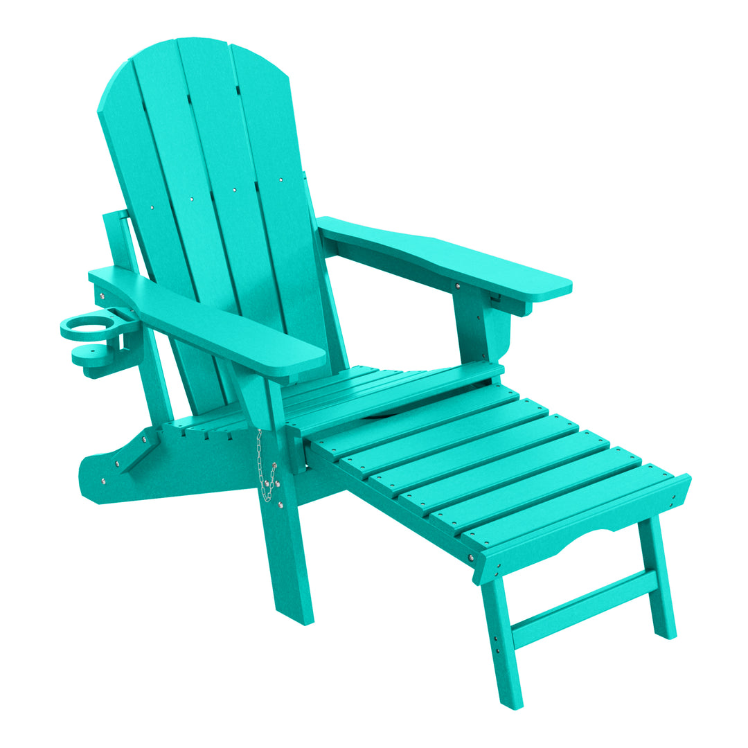 Malibu Folding Adjustable Adirondack Chair with Retractable Ottoman and Cup Holder (Set of 2)