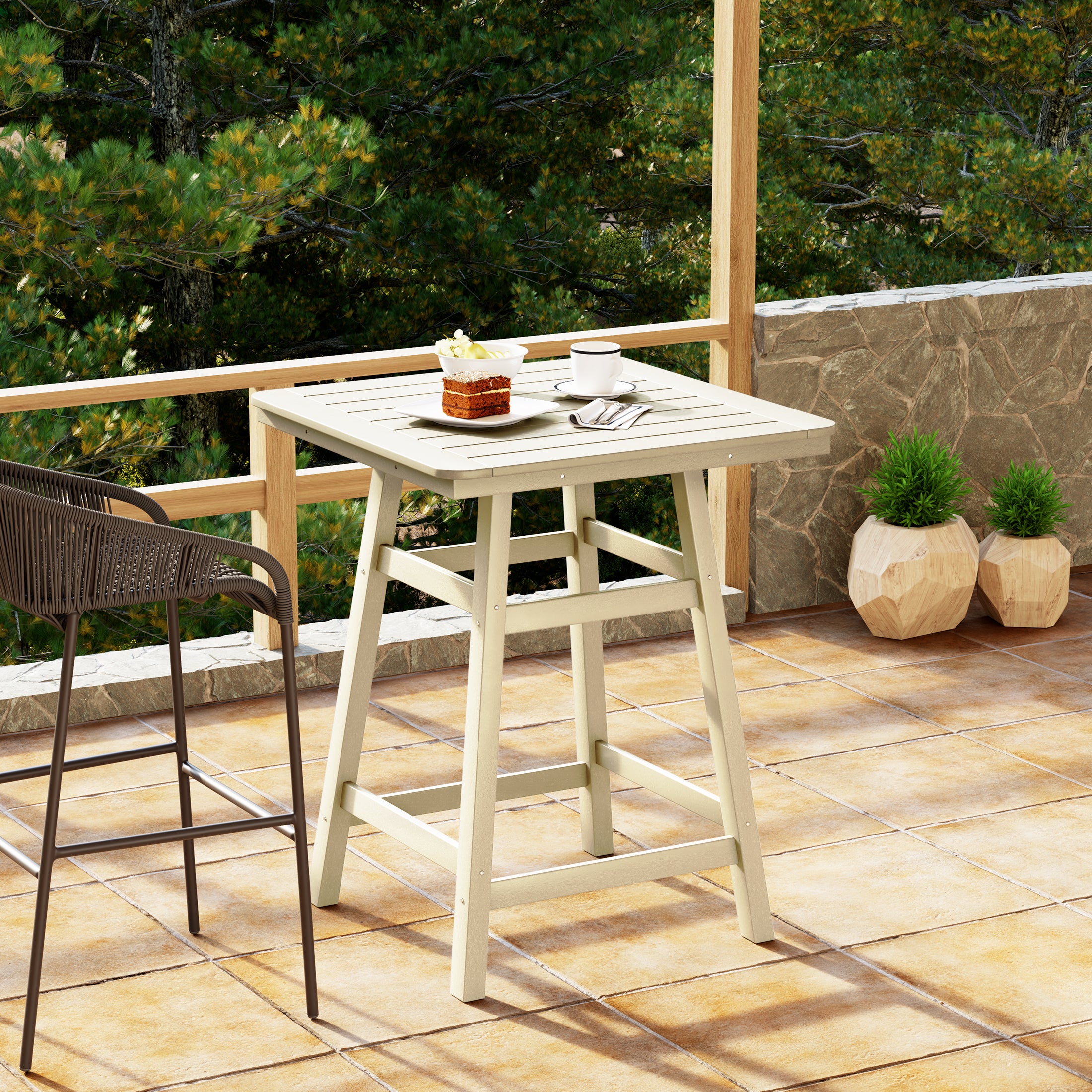 Malibu 30" Square Outdoor Patio Counter High Bistro Bar Table With Umbrella Hole