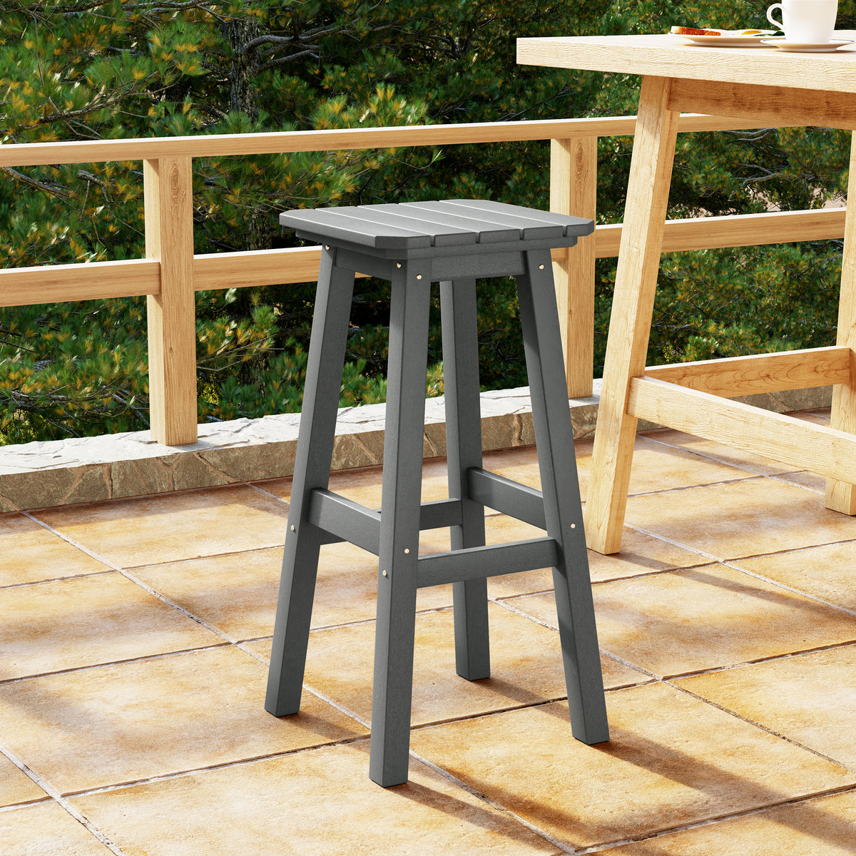Malibu 29 inch square backless bar stool in Gray styled outdoors