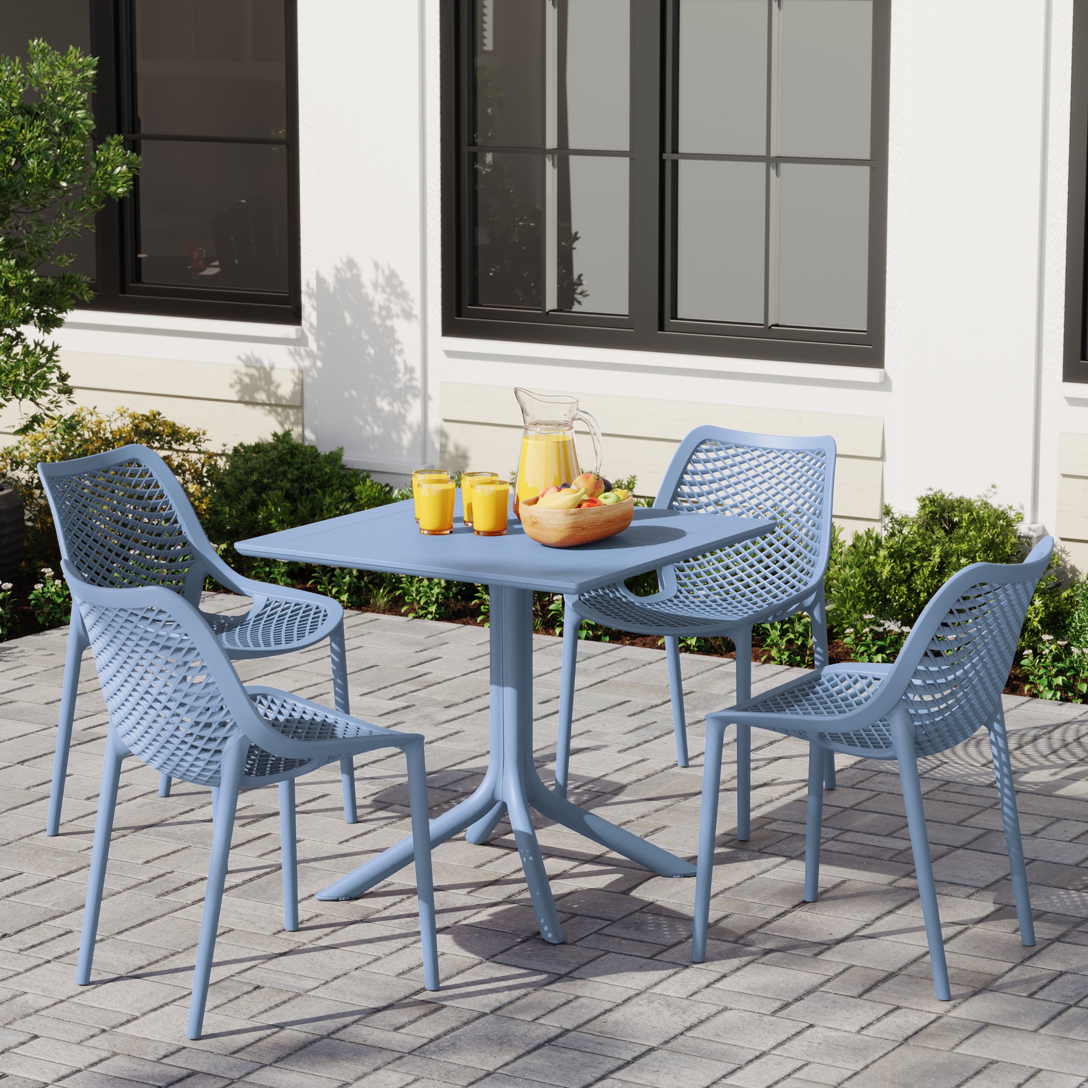 Playa 5-Piece Resin Square Patio Dining Table Set with Stackable Patio Dining Chairs