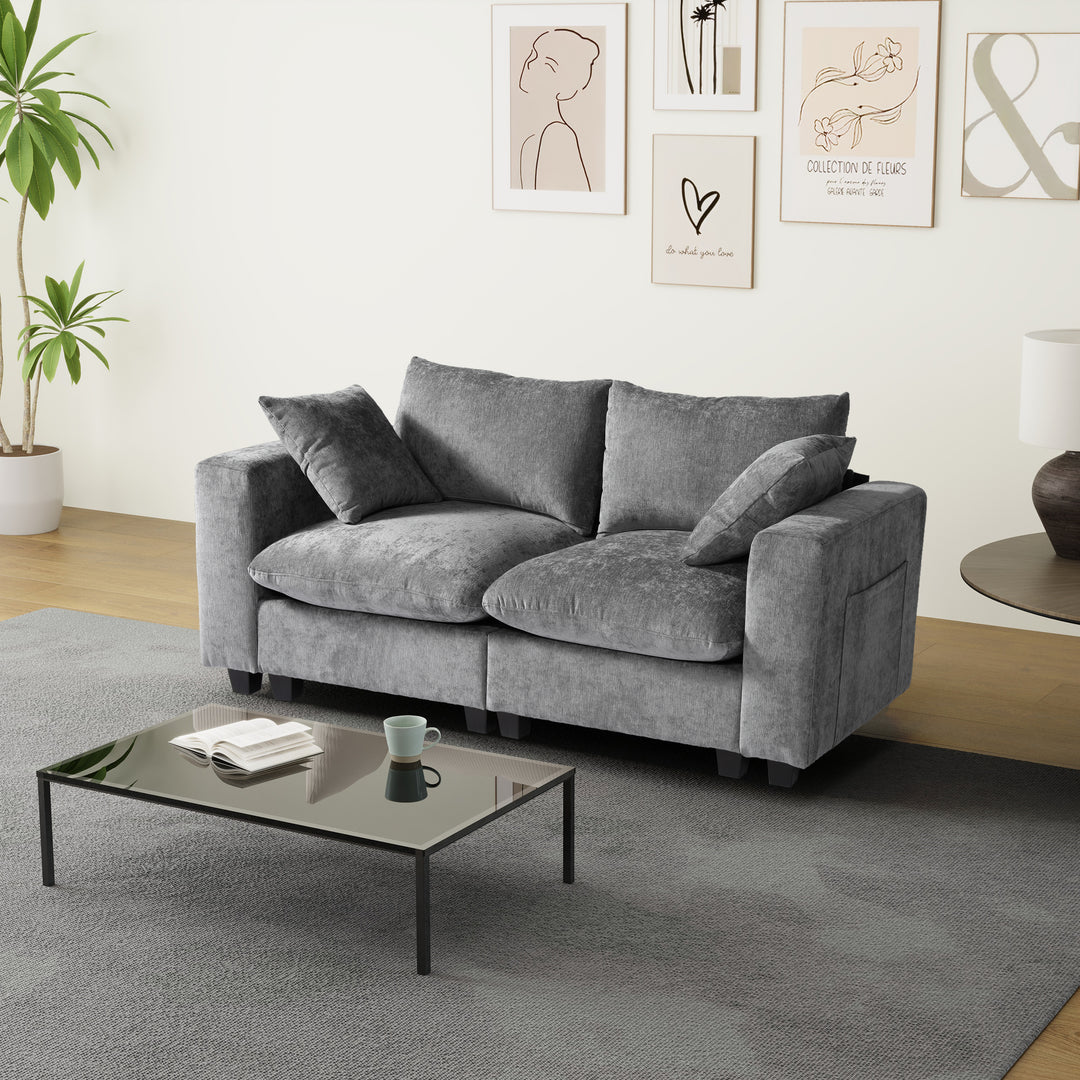 Augusta 70" Modular Chenille Loveseat Sofa With USB/Type-C Ports and Side Pockets