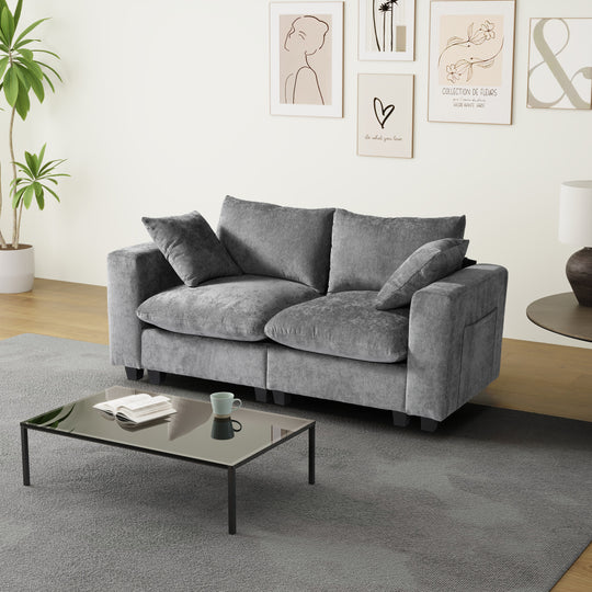 Augusta 70" Modular Chenille Loveseat Sofa With USB/Type-C Ports and Side Pockets
