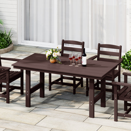 Ashore Outdoor Modern HDPE 66" Wide Rectangle Patio Dining Table for 6