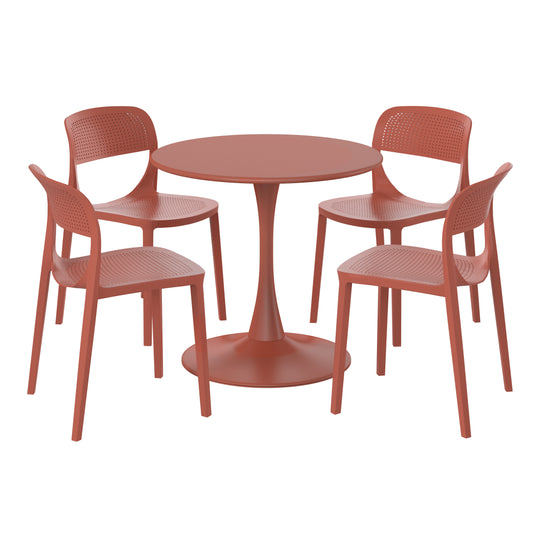 Playa 5-Piece Round Metal Bistro Dining Table Set And Stackable Resin Patio Dining Side Chairs
