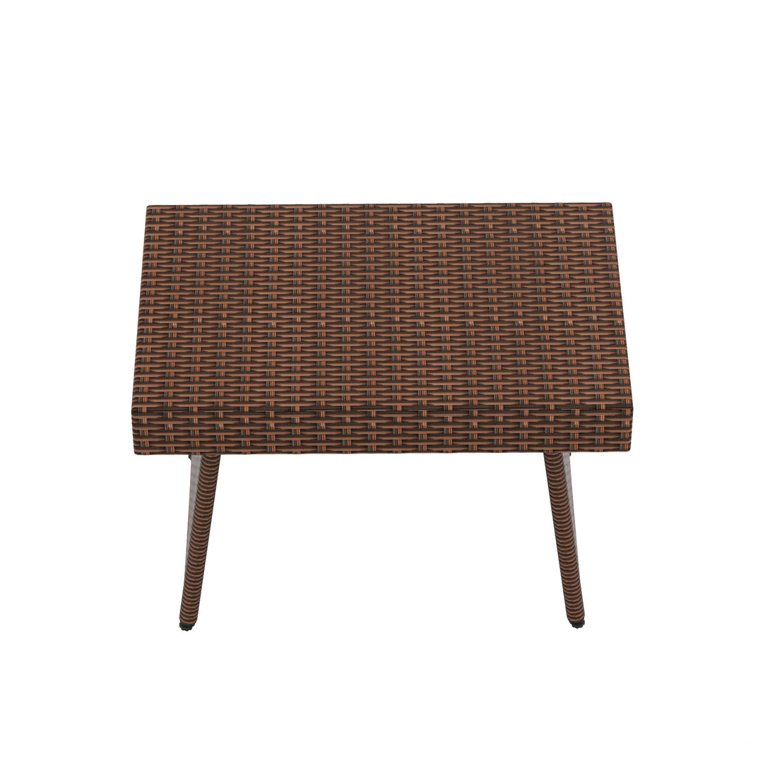 Coastal Plastic Rattan Wicker Outdoor Patio Folding Side Table