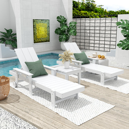 Ashore Modern Poly Reclining Chaise Lounge Set with Side Table