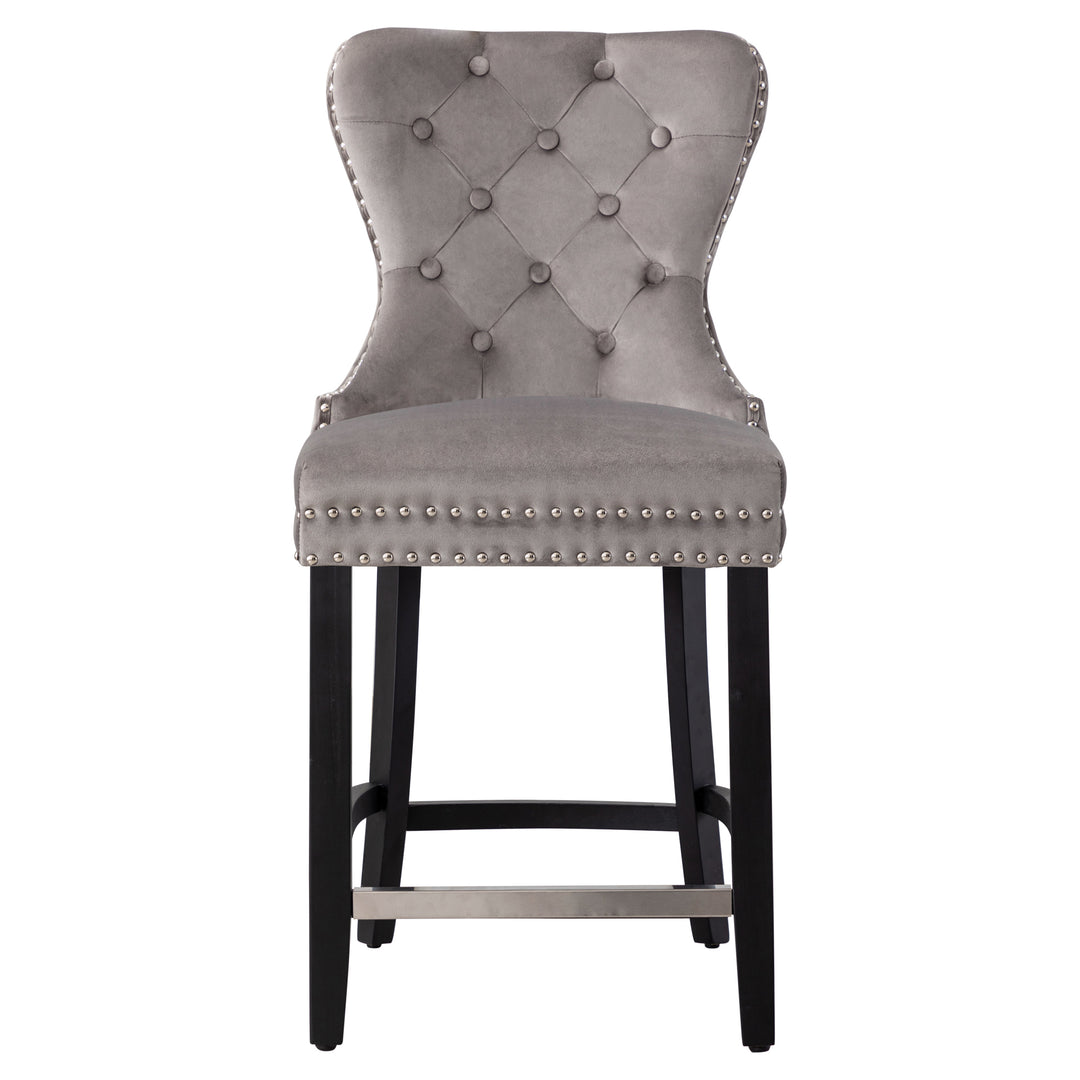 Wordford 24" Tufted Velvet Counter Stool, Black