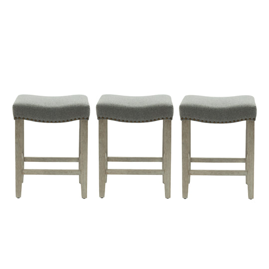 Lenox 24" Upholstered Saddle Seat Antique Gray Counter Stool (Set of 3)