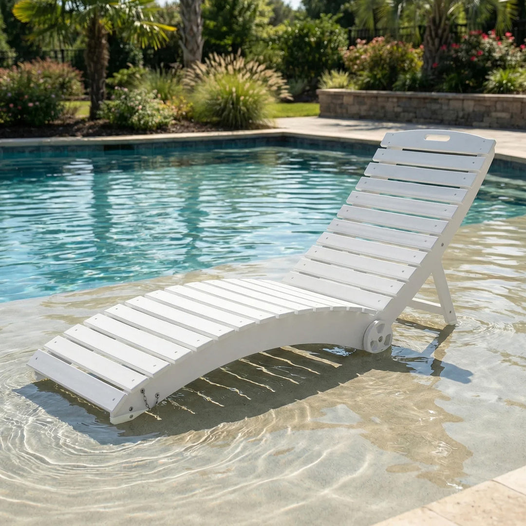 Outdoor HDPE In-Pool Patio Chaise Lounge Chair With Wheels